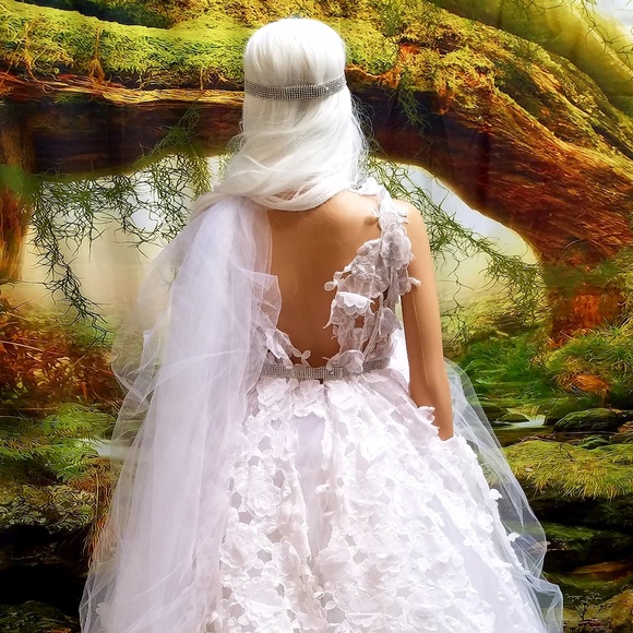 ADHIRA 4pc 3D Lace Tulle Sari Wedding Ballgown - Picture 5 of 8